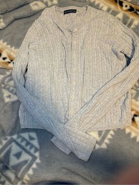 Brandy Melville Light Gray Cable-Knit Button Cardigan